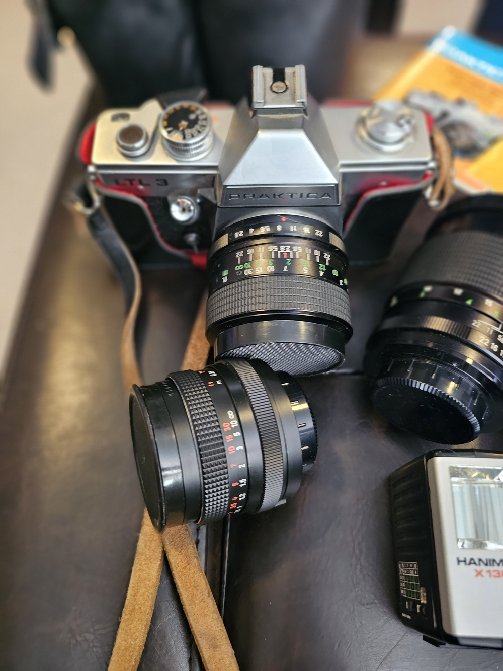 Vintage 35mm SLR Camera with Black Lenses